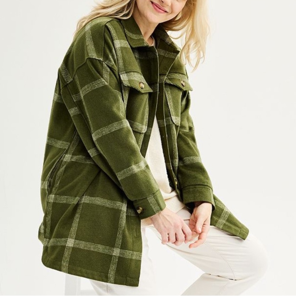 NWT Sonoma Green Plaid Shacket in Size 0X,‎ 1X, 2X, 4X